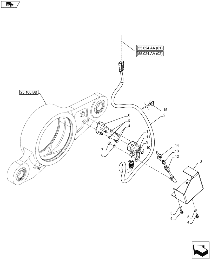 Схема запчастей Case IH MAXXUM 110 - (55.045.AE) - VAR - 330414, 330427, 330429, 330430 - SUSPENDED FRONT AXLE, POTENTIOMETER (55) - ELECTRICAL SYSTEMS