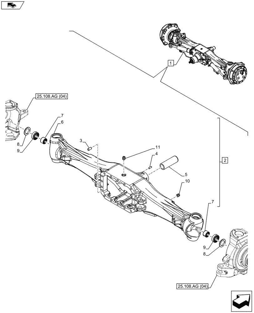 Схема запчастей Case IH MAXXUM 130 - (25.100.AD[04]) - VAR - 330408 - CLASS 4, FRONT AXLE, W/ HYDRAULIC DIFFERENTIAL LOCK, W/ STEERING SENSORS, HOUSING (25) - FRONT AXLE SYSTEM