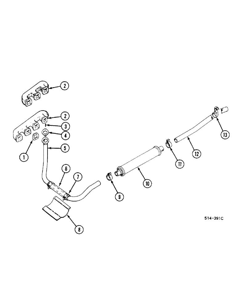 Схема запчастей Case IH 685 - (2-104) - UNDERSLUNG EXHAUST, 685 : -13595, 885 : -3401 (02) - ENGINE