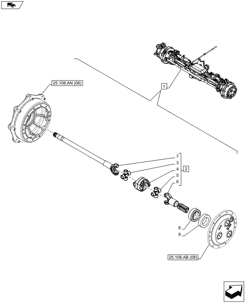 Схема запчастей Case IH MAXXUM 130 - (25.108.AA[06]) - VAR - 330430 - CLASS 4, SUSPENDED FRONT AXLE WITH HYDR. DIFF. LOCK, STRG SENSOR & BRAKES, SHAFT (25) - FRONT AXLE SYSTEM