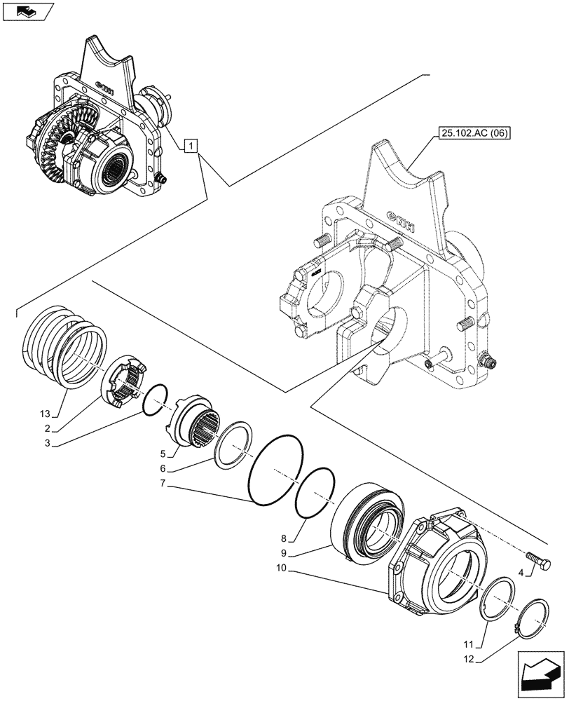 Схема запчастей Case IH MAXXUM 130 - (25.102.AS[02]) - VAR - 330414, 330427 - CLASS 3, SUSPENDED FRONT AXLE WITH HYDR. DIFF. LOCK & STRG SENSOR, DIFFERENTIAL LOCK (25) - FRONT AXLE SYSTEM