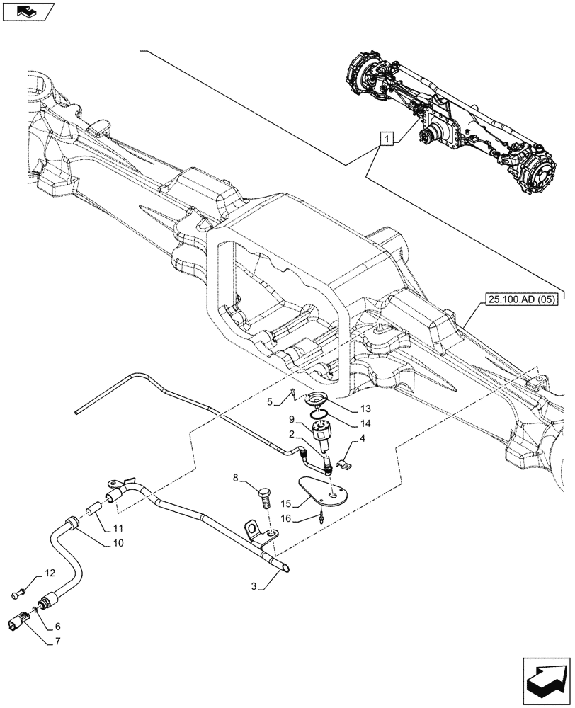 Схема запчастей Case IH MAXXUM 120 - (55.047.AA[05]) - VAR - 330429 - CLASS 4, SUSPENDED FRONT AXLE WITH HYDR. DIFF. LOCK & STRG SENSOR, STEERING, SENSOR (55) - ELECTRICAL SYSTEMS