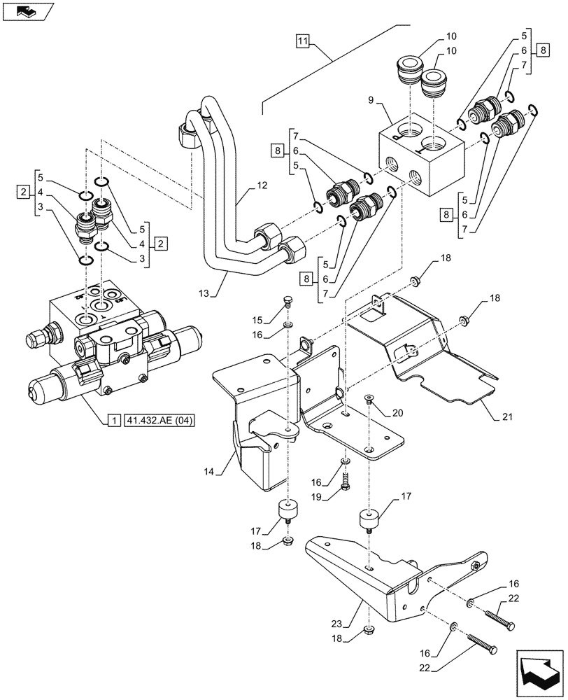 Схема запчастей Case IH MAXXUM 120 - (41.432.AE[01]) - VAR - 332077, 335077, 391658 - AUTOGUIDANCE, VALVE, MANIFOLD, BRACKET (41) - STEERING