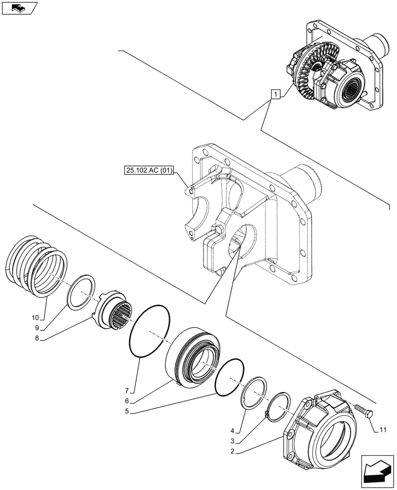 Схема запчастей Case IH MAXXUM 120 - (25.102.AS[01]) - VAR - 390409 - CLASS 3, FRONT AXLE, W/ HYDRAULIC DIFFERENTIAL LOCK, W/ STEERING SENSORS, DIFFERENTIAL LOCK (25) - FRONT AXLE SYSTEM