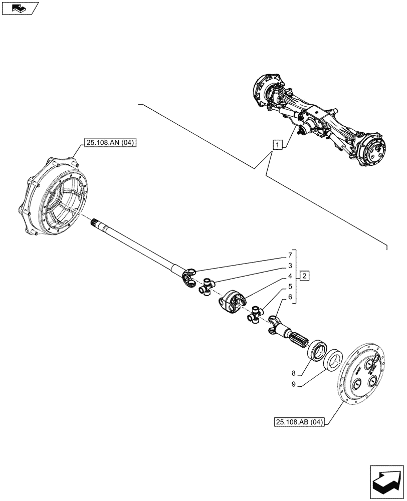 Схема запчастей Case IH MAXXUM 130 - (25.108.AA[04]) - VAR - 330408 - CLASS 4, FRONT AXLE, W/ HYDRAULIC DIFFERENTIAL LOCK, W/ STEERING SENSORS, SHAFT (25) - FRONT AXLE SYSTEM