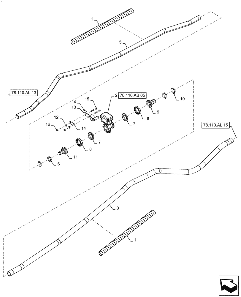 Схема запчастей Case IH PATRIOT 4440 - (78.110.AL[14.1]) - 120, 7 SECTION, LH MID BOOM PLUMBING, ASN YGT044000 (78) - SPRAYING