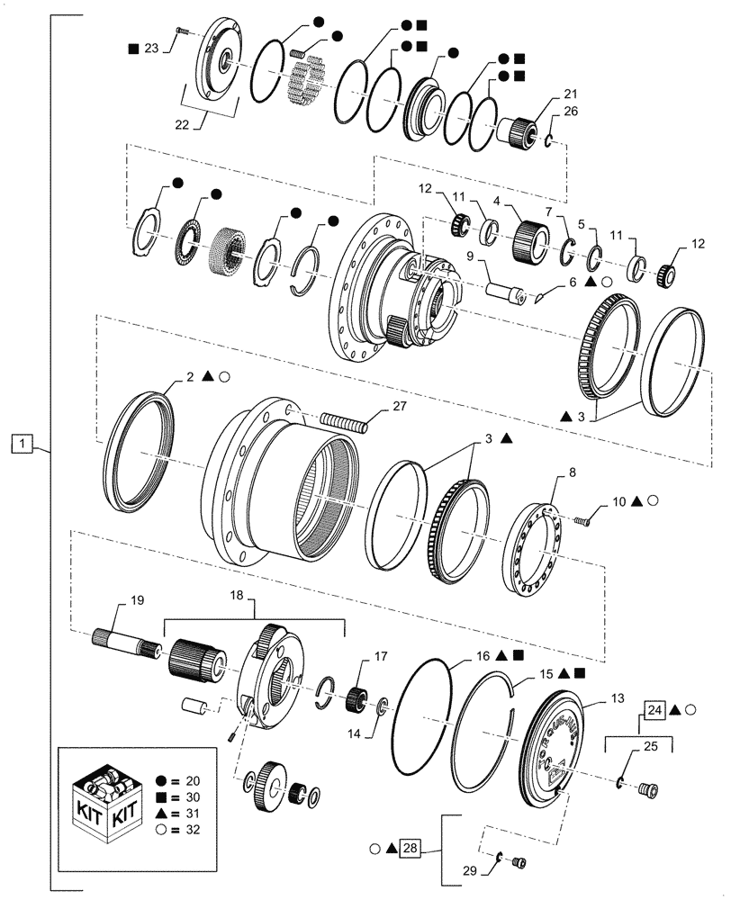 Схема запчастей Case IH PATRIOT 4440 - (29.200.AQ[02.1]) - FRONT PLANETARY HUB, 21:1 RATIO, ASN YGT 044000 (29) - HYDROSTATIC DRIVE