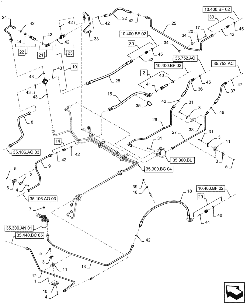 Схема запчастей Case IH 9240 - (35.300.BC[03]) - HYDRAULIC SYSTEM, ENGINE 16L (35) - HYDRAULIC SYSTEMS