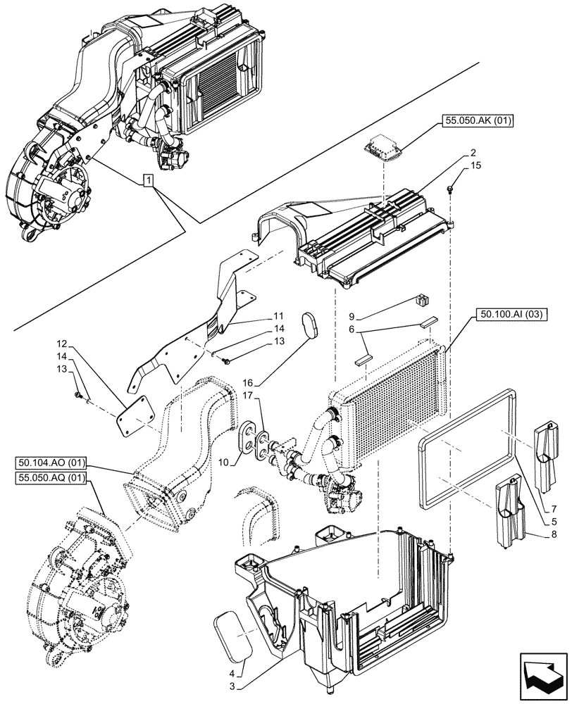 Схема запчастей Case IH FARMLIFT 632 - (50.100.AI[02]) - VAR - 702002 - CAB, HEATER, COMPONENTS (50) - CAB CLIMATE CONTROL