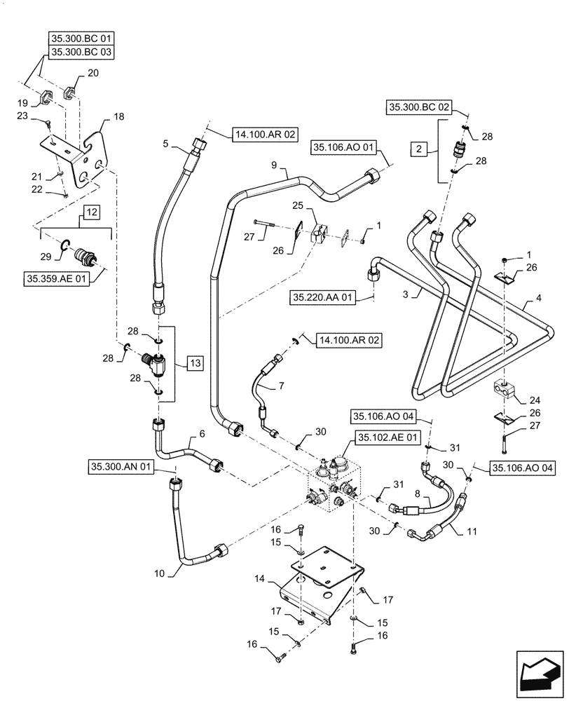 Схема запчастей Case IH 9240 - (35.106.AO[03]) - HYDRAULIC SYSTEM, PTO 3 (35) - HYDRAULIC SYSTEMS