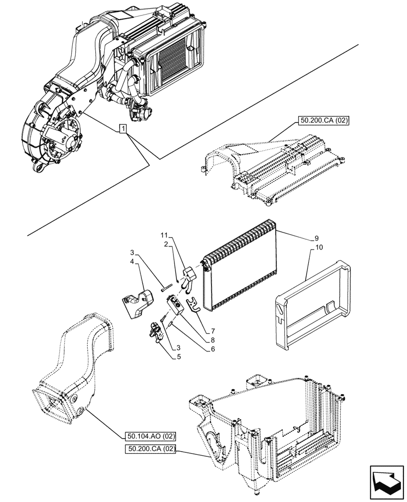 Схема запчастей Case IH FARMLIFT 632 - (50.200.CA[03]) - VAR - 749193 - AIR CONDITIONING, EVAPORATOR, COMPONENTS (50) - CAB CLIMATE CONTROL