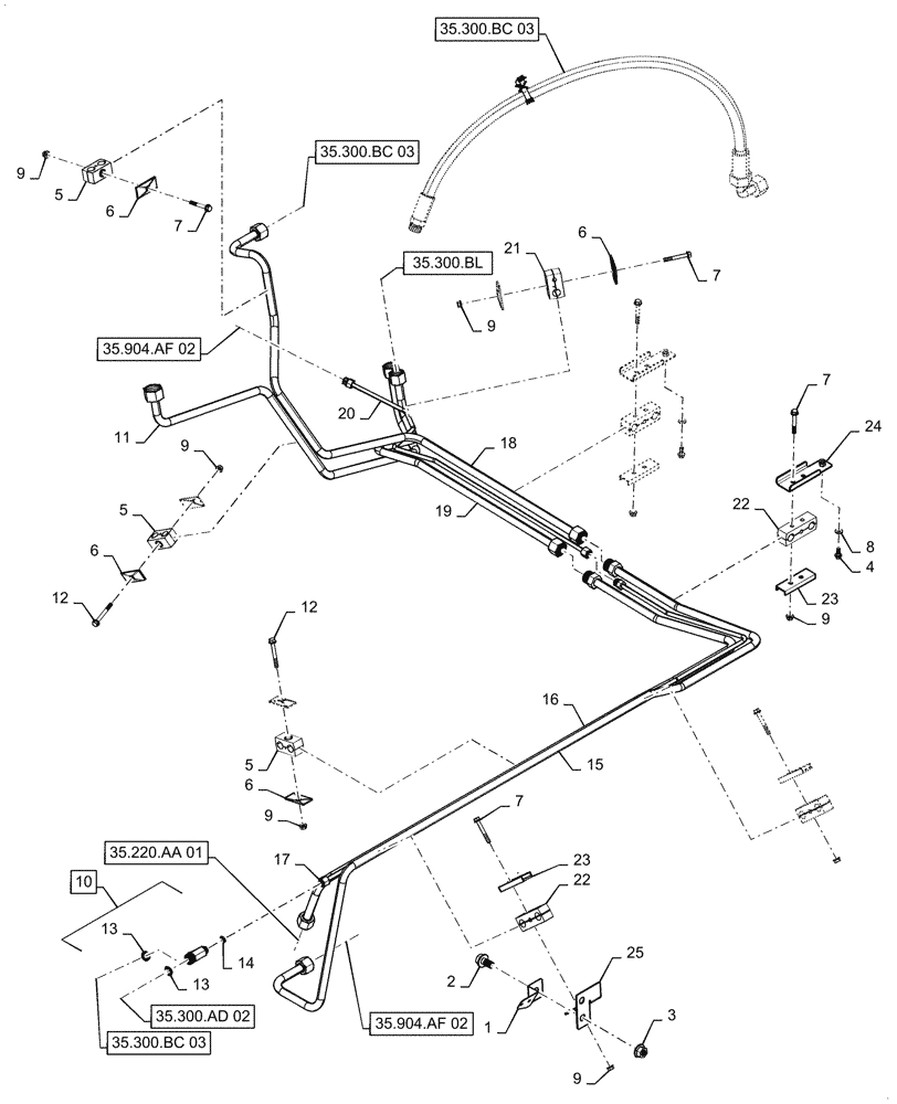 Схема запчастей Case IH 9240 - (35.300.BC[04]) - HYDRAULIC SYSTEM, ENGINE, HYD. TUBE (35) - HYDRAULIC SYSTEMS