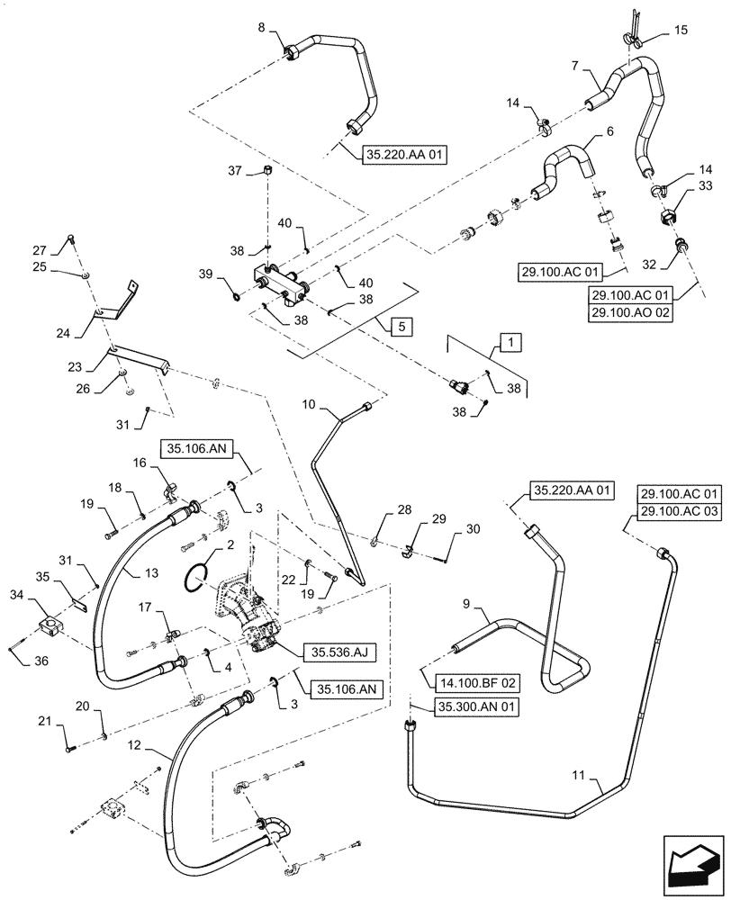 Схема запчастей Case IH 9240 - (35.106.AO[05]) - HYDRAULIC SYSTEM, PTO 1 (35) - HYDRAULIC SYSTEMS