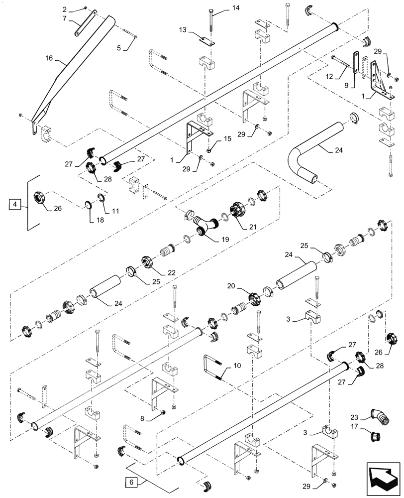 Схема запчастей Case IH PATRIOT 4440 - (78.110.AE[16.1]) - SPRAYBAR, 120, 7 SECTION, 20" SPACING, LH INNER BOOM U BOLT MOUNTS, ALL SERIAL NUMBERS (78) - SPRAYING