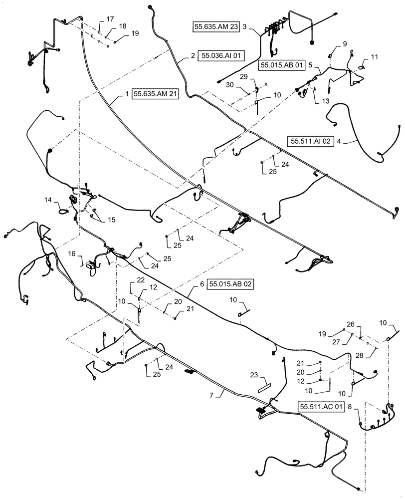 Схема запчастей Case IH PATRIOT 4440 - (55.101.AC[01]) - FRAME WIRE HARNESS LAYOUT, BSN YGT042519 (55) - ELECTRICAL SYSTEMS