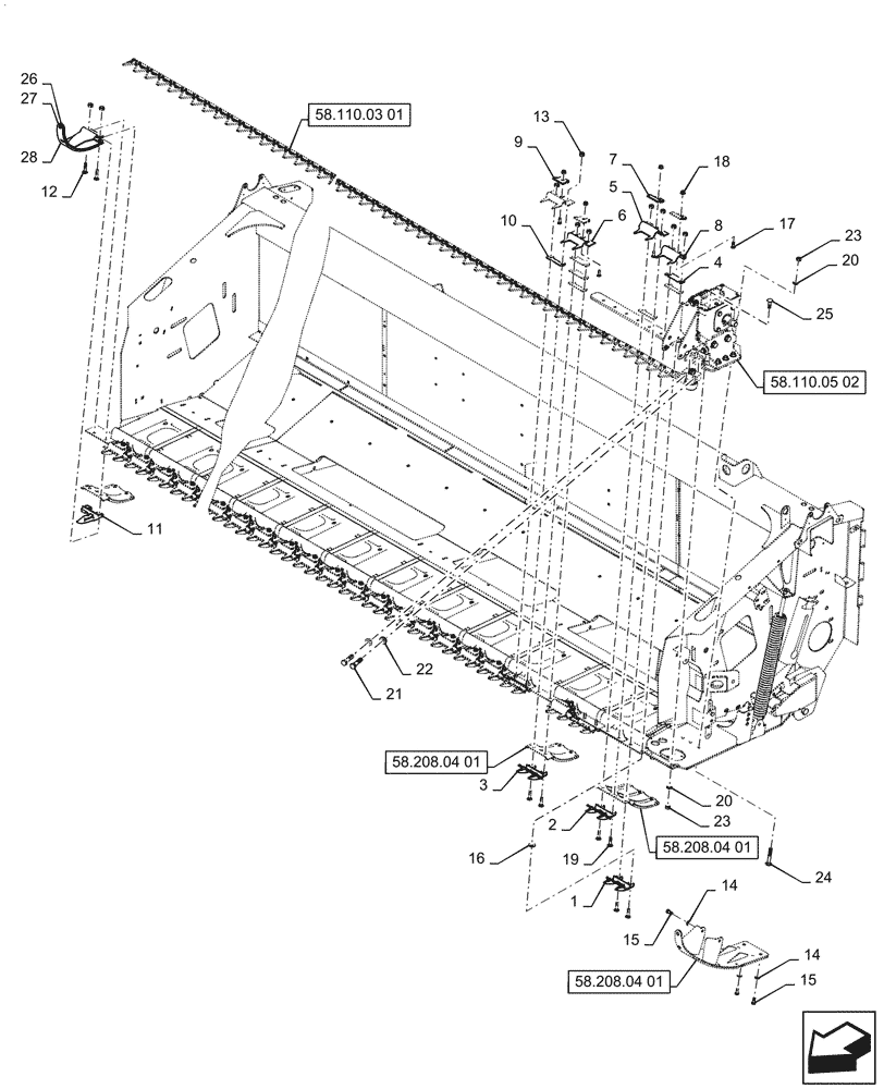 Схема запчастей Case IH 3020-30 - (58.110.04[03]) - CUTTERBAR, SHORT GUARD, SINGLE DRIVE (58) - ATTACHMENTS/HEADERS