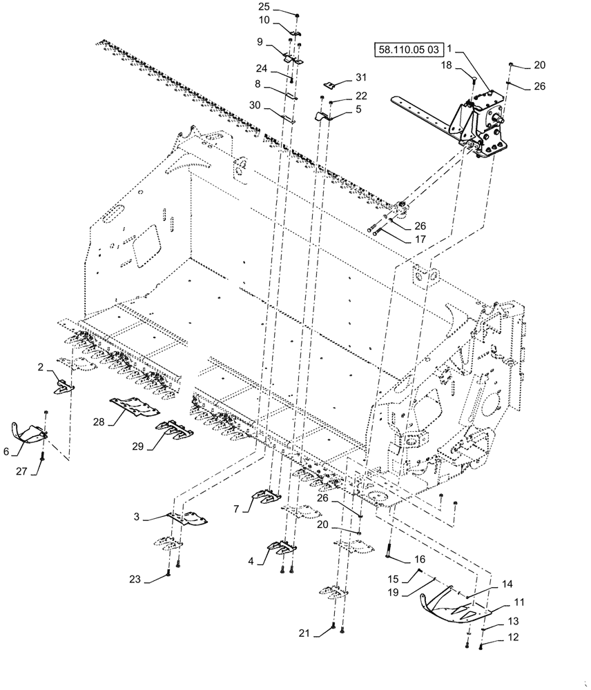 Схема запчастей Case IH 3020-25 - (58.110.04[01]) - CUTTERBAR, 3 INCH STANDARD GUARD, SINGLE DRIVE (58) - ATTACHMENTS/HEADERS