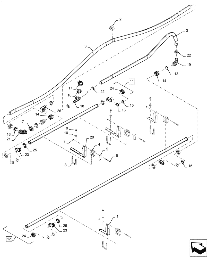 Схема запчастей Case IH PATRIOT 4440 - (78.110.AE[33.1]) - SPRAYBAR, 90, 6 SECTION, 20" SPACING, LH OUTER AND BREAKAWAY, ASN YGT044000 (78) - SPRAYING