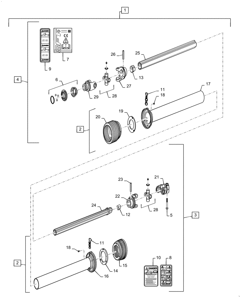 Схема запчастей Case IH 4412-30 - (31.100.AG[01]) - LH PTO SHAFT ASSY, 12 ROW, ASN YGH632500 (31) - IMPLEMENT POWER TAKE OFF