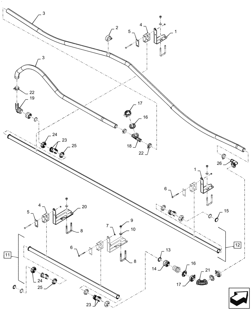 Схема запчастей Case IH PATRIOT 4440 - (78.110.AE[05.2]) - SPRAYBAR, 90, 5 SECTION, 20" SPACING, RH OUTER AND BREAKAWAY, ASN YGT044000 (78) - SPRAYING