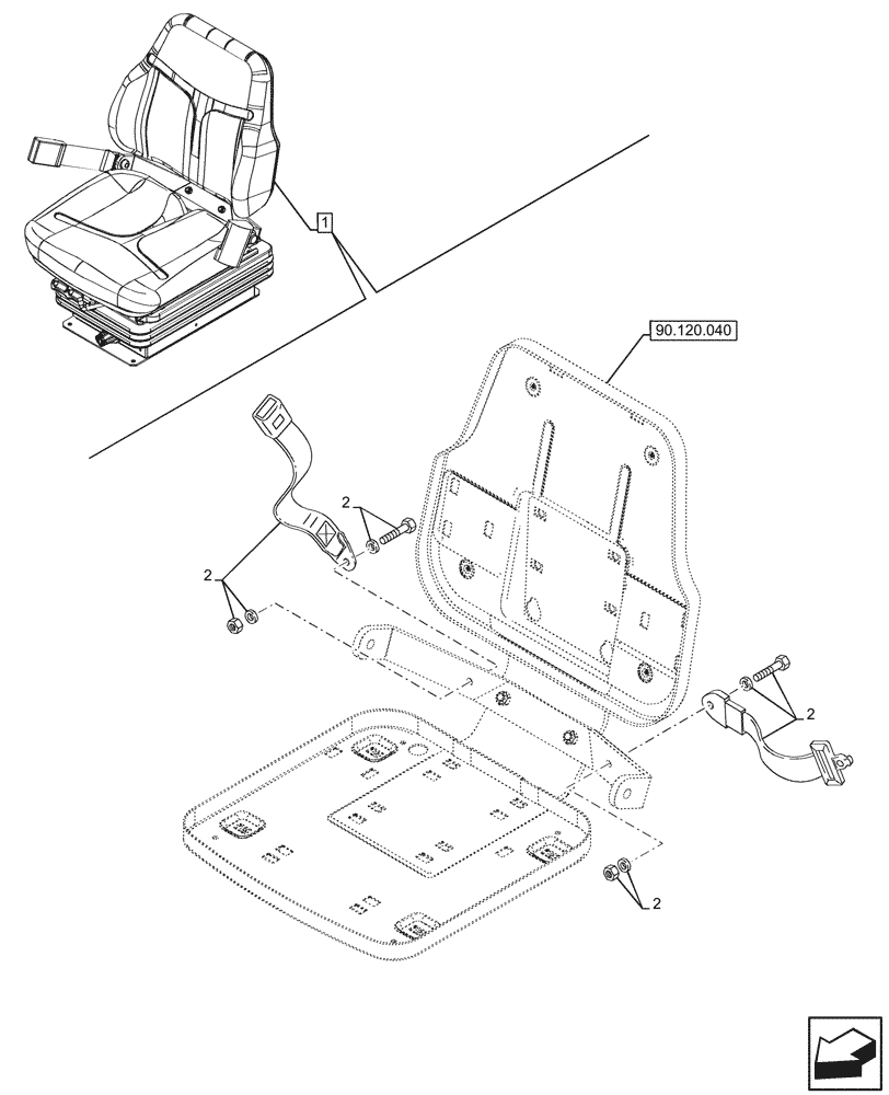 Схема запчастей Case IH FARMALL 110V - (90.151.030) - VAR - 333155 - SEAT, MECHANICAL, SUSPENSION, SEAT BELT, W/O CAB (90) - PLATFORM, CAB, BODYWORK AND DECALS