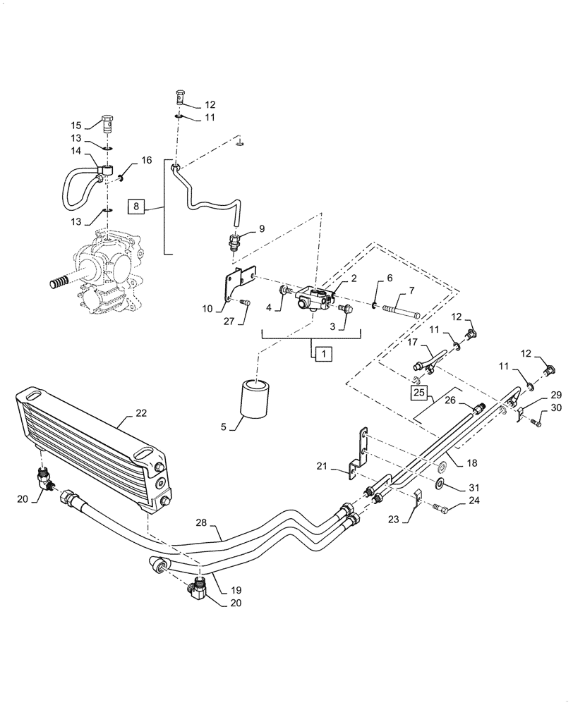 Схема запчастей Case IH FARMALL 55C - (21.109.010) - OIL COOLER, HYDROSTATIC TRANSMISSION (21) - TRANSMISSION