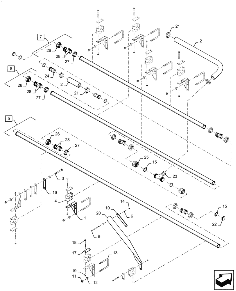 Схема запчастей Case IH PATRIOT 4440 - (78.110.AE[30.1]) - SPRAYBAR, 120, 7 SECTION, 20/ 30" SPACING, RH INNER BOOM ASN YGT044000 (78) - SPRAYING