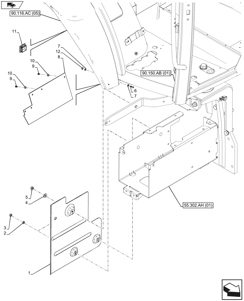 Схема запчастей Case IH MAXXUM 130 - (90.116.AG[05]) - VAR - 391153, 743708, 743777, 338122, 338202, 338206 - MUDGUARD, RIGHT SIDE (90) - PLATFORM, CAB, BODYWORK AND DECALS