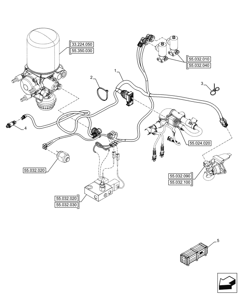 Схема запчастей Case IH OPTUM 300 CVT - (55.032.071[01]) - VAR - 758039 - HYDRAULIC AND PNEUMATIC TRAILER BRAKE, HARNESS - END YR 21-JUN-2016 (55) - ELECTRICAL SYSTEMS