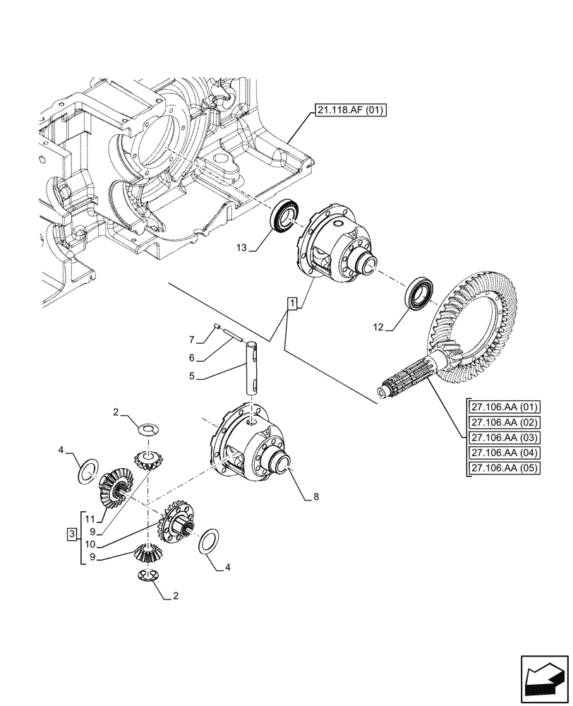 Схема запчастей Case IH FARMALL 115C - (27.106.AC[01]) - VAR - 390411 - DIFFERENTIAL (27) - REAR AXLE SYSTEM