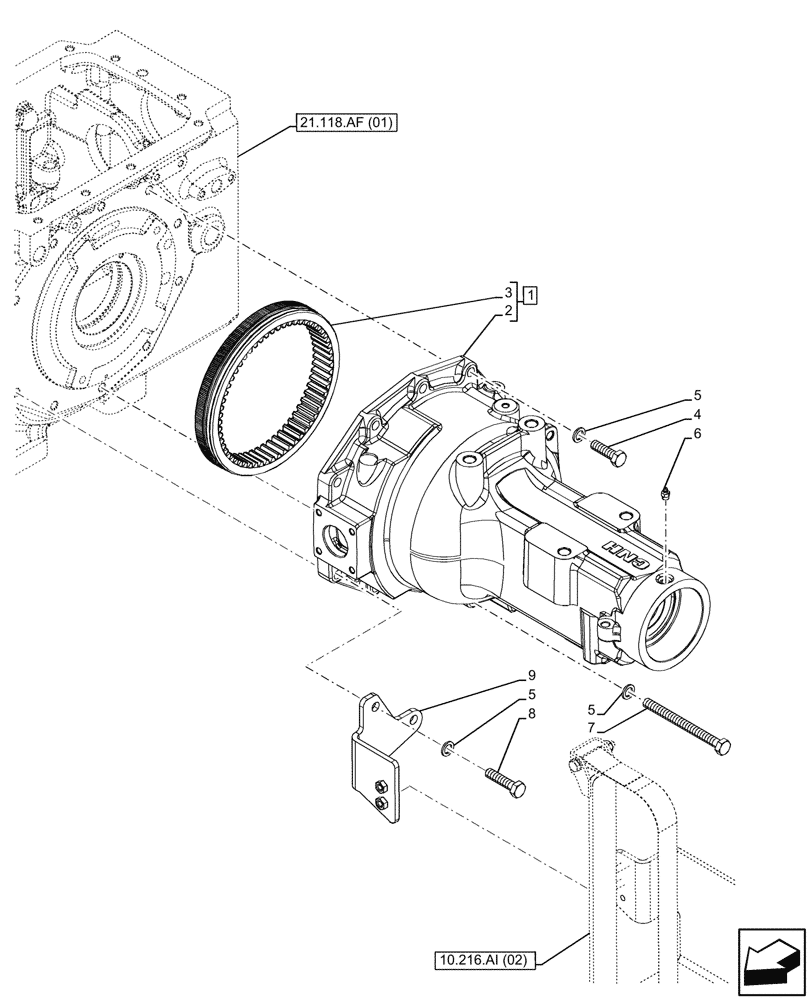 Схема запчастей Case IH FARMALL 115C - (27.120.AI[01]) - VAR - 390411 - FINAL DRIVE HOUSING, LH (27) - REAR AXLE SYSTEM