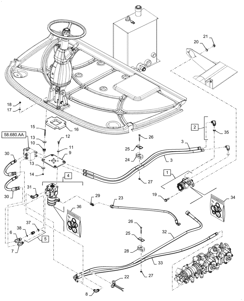 Схема запчастей Case IH WD1204 - (41.200.AE[04]) - STEERING ASSY, HYDRAULIC, 4 CYLINDER, HI SPEED, ASN YGG677501 (41) - STEERING