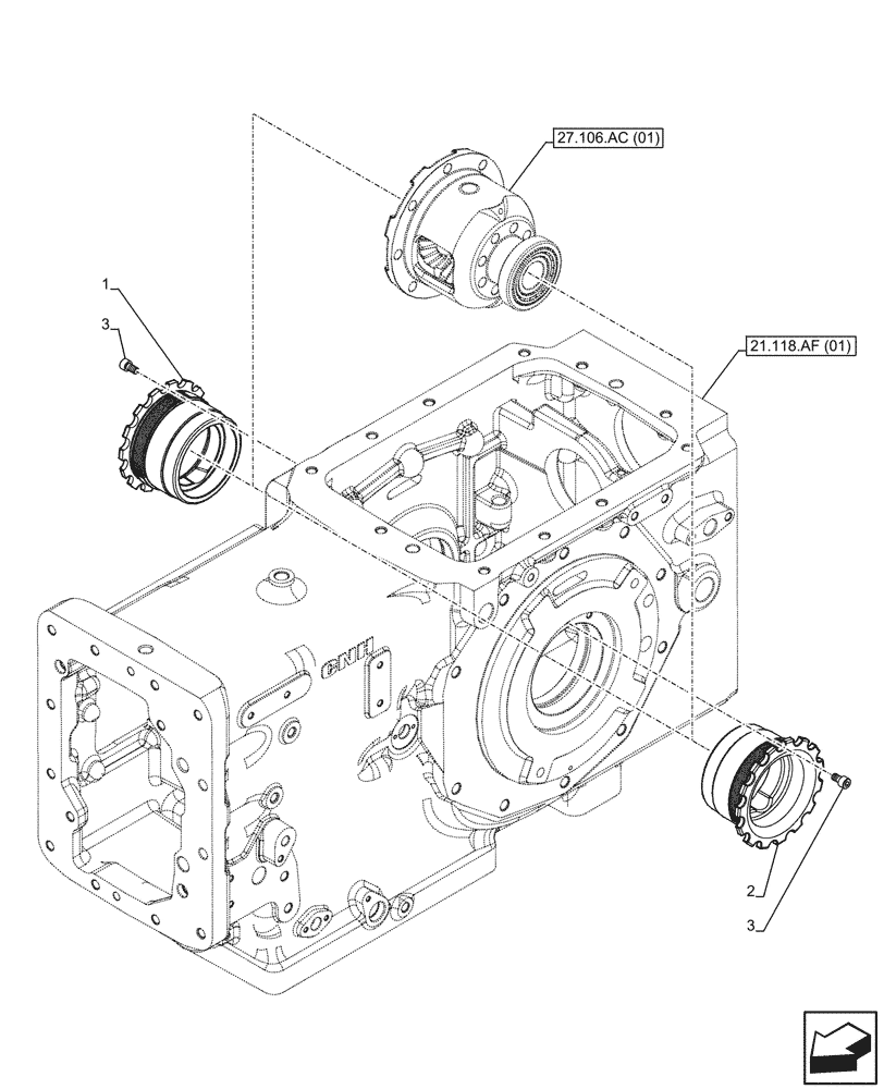 Схема запчастей Case IH FARMALL 115C - (27.106.AR[01]) - VAR - 390411 - DIFFERENTIAL GEAR, SUPPORT (27) - REAR AXLE SYSTEM