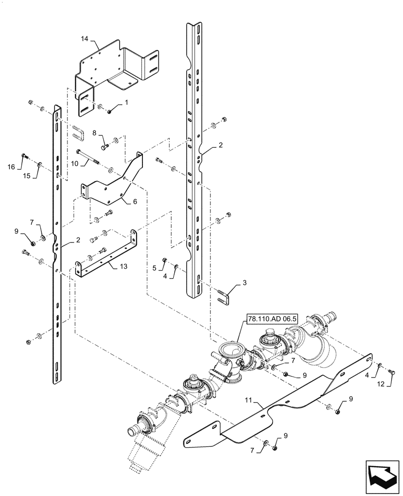 Схема запчастей Case IH PATRIOT 4440 - (78.110.AD[01.2]) - MANIFOLD MOUNTING PARTS, CENTER, 5 & 6 SECTION, 90 / 100 BOOM, ASN YGT044000 (78) - SPRAYING