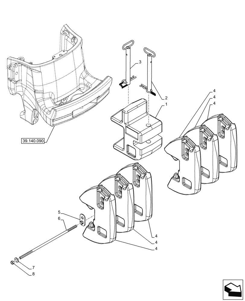 Схема запчастей Case IH OPTUM 300 CVT - (39.140.023) - VAR - 759123 - FRONT WEIGHT (39) - FRAMES AND BALLASTING