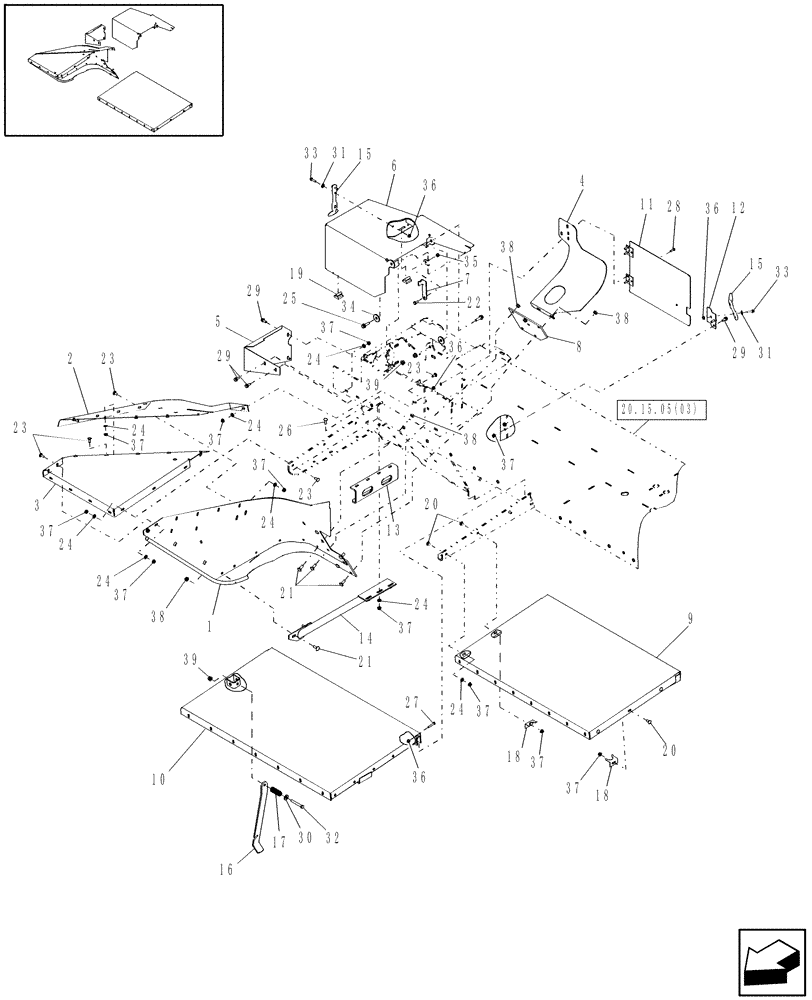 Схема запчастей Case IH RDX131 - (20.08.03[03]) - SHIELDING, RIGHT SIDE (08) - SHEET METAL