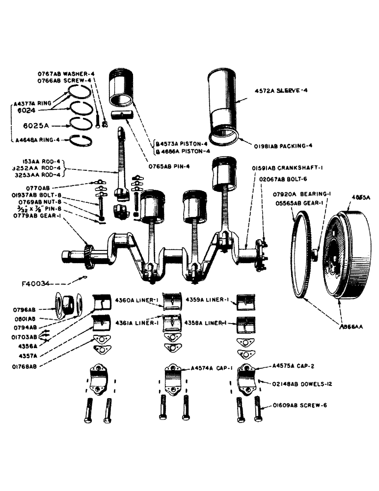 Схема запчастей Case IH DO-SERIES - (008) - PISTONS, RINGS AND SLEEVES - 4" BORE / CONNECTING RODS / CRANKSHAFT (02) - ENGINE