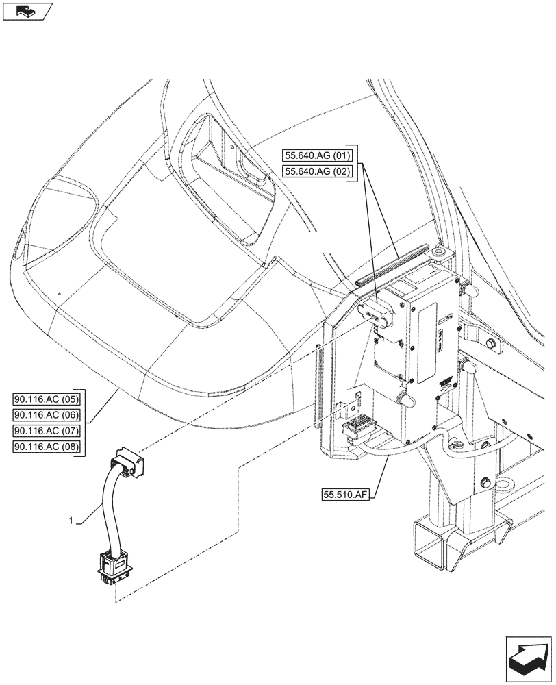 Схема запчастей Case IH MAXXUM 120 - (55.031.AB) - VAR - 391153, 743707, 743708, 743777 - PARKING LOCK, HARNESS (55) - ELECTRICAL SYSTEMS