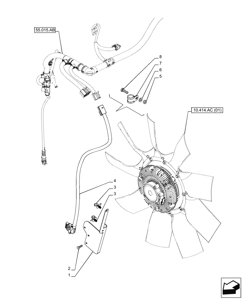 Схема запчастей Case IH PUMA 185 CVT - (55.012.AE[02]) - VAR - 391130 - VISCOUS JOINT FAN, HARNESS (55) - ELECTRICAL SYSTEMS