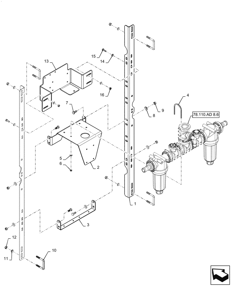 Схема запчастей Case IH PATRIOT 4440 - (78.110.AD[08.5]) - CENTER SECTION MANIFOLD MOUNTING, 7 SECTION LO-FLOW, ASN YGT 044000 (78) - SPRAYING