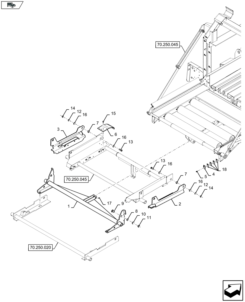 Схема запчастей Case IH LB424S XL - (70.250.015) - BALE WEIGHING SYSTEM, UPPER FRAME (70) - EJECTION