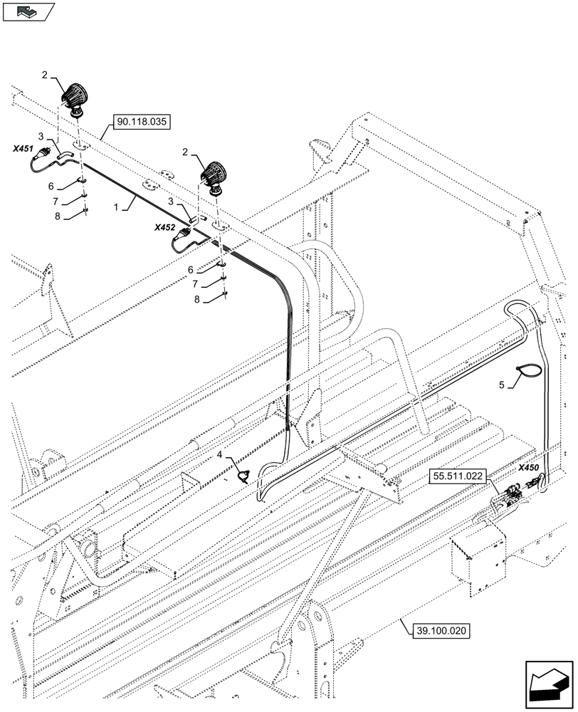 Схема запчастей Case IH LB434S XL - (55.404.060) - REAR WORK LIGHT (55) - ELECTRICAL SYSTEMS