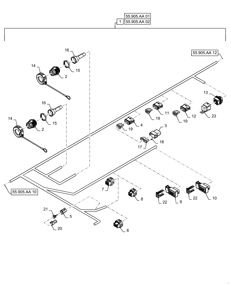 Схема запчастей Case IH RB465 - (55.905.AA[11]) - VAR - 726967, 726969 - WIRE HARNESS, ISOBUS, YFN188618 AND PRIOR (55) - ELECTRICAL SYSTEMS