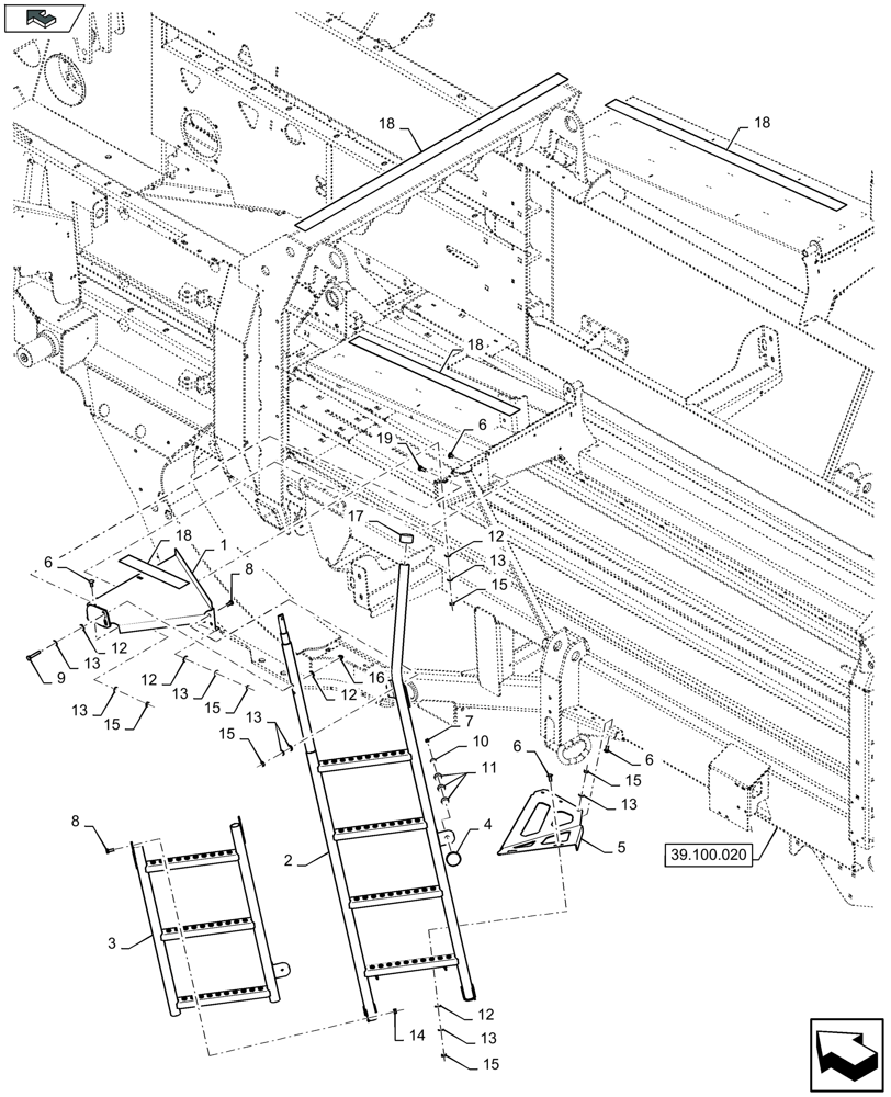 Схема запчастей Case IH LB434S XL - (90.118.015) - LADDER (90) - PLATFORM, CAB, BODYWORK AND DECALS