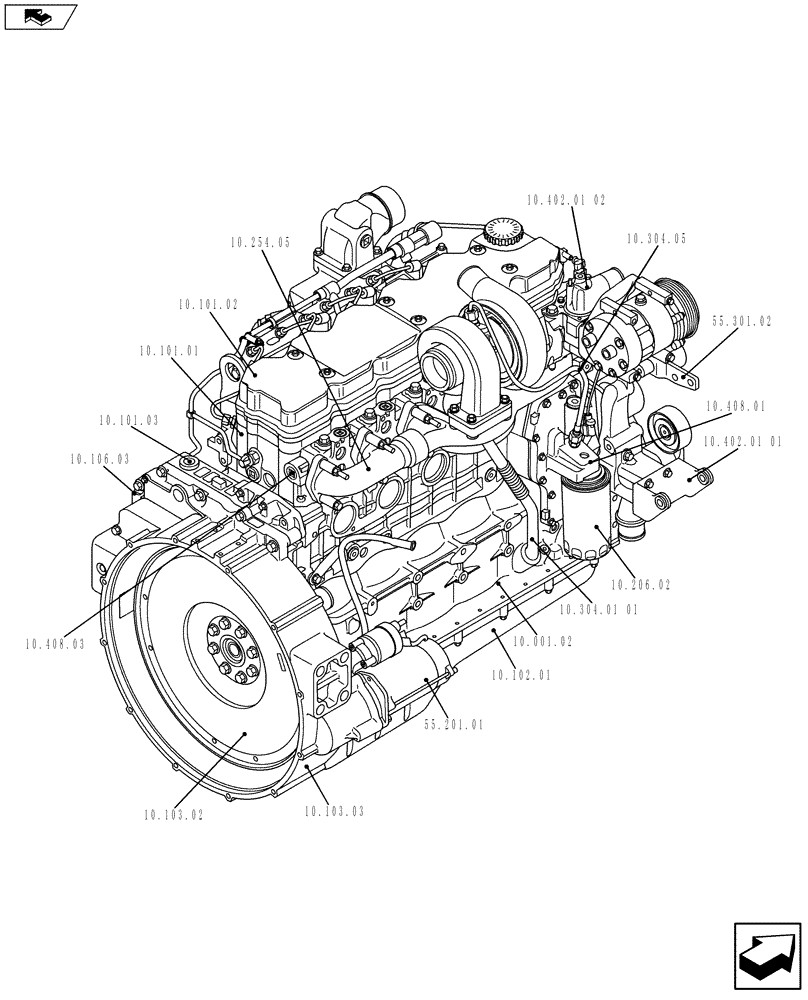 Схема запчастей Case IH F4HE9687G J100 - (10.000.01[02]) - PICTORIAL OVERVIEW 2/2 - ENGINE (504242361) (01) - ENGINE