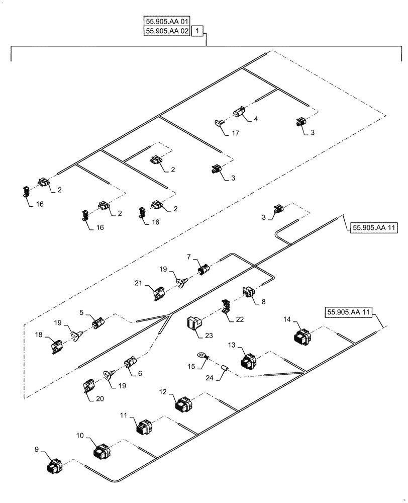 Схема запчастей Case IH RB565 - (55.905.AA[10]) - VAR - 726967, 726969 - WIRE HARNESS, ISOBUS, YFN188618 AND PRIOR (55) - ELECTRICAL SYSTEMS