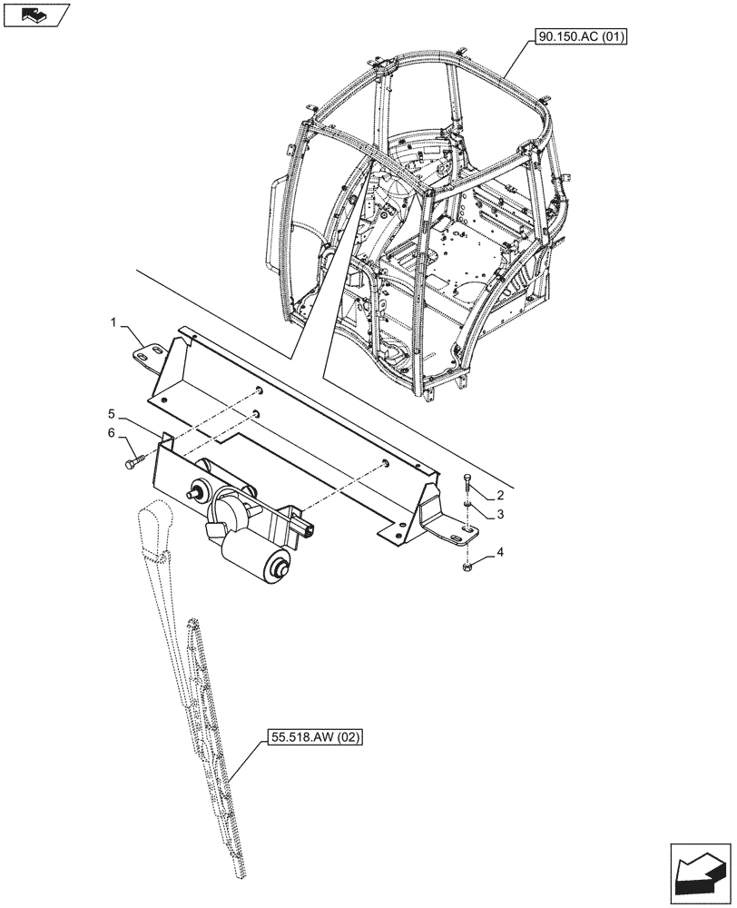 Схема запчастей Case IH MAXXUM 120 - (55.518.AZ[03]) - VAR - 330520, 331515, 331520, 392500, 743729 - WINDSHIELD, WIPER MOTOR (55) - ELECTRICAL SYSTEMS