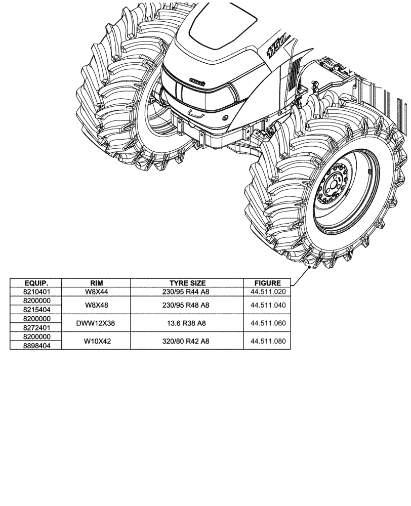 Схема запчастей Case IH JX95HC PLUS - (00.000.44[02]) - PICTORIAL INDEX - WHEELS, FRONT (00) - GENERAL & PICTORIAL INDEX