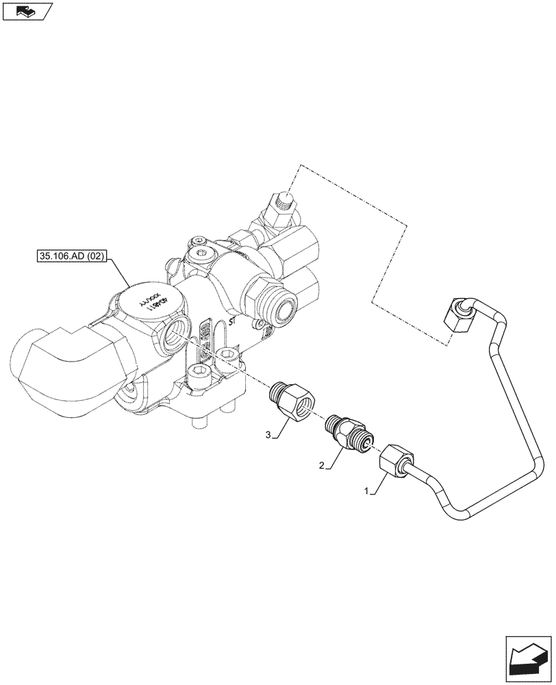 Схема запчастей Case IH MAXXUM 120 - (35.100.BA) - VAR - 390560, 330560, 330561, 333560, 333561, 743689, 743690 - PRIORITY VALVE, LINE (35) - HYDRAULIC SYSTEMS