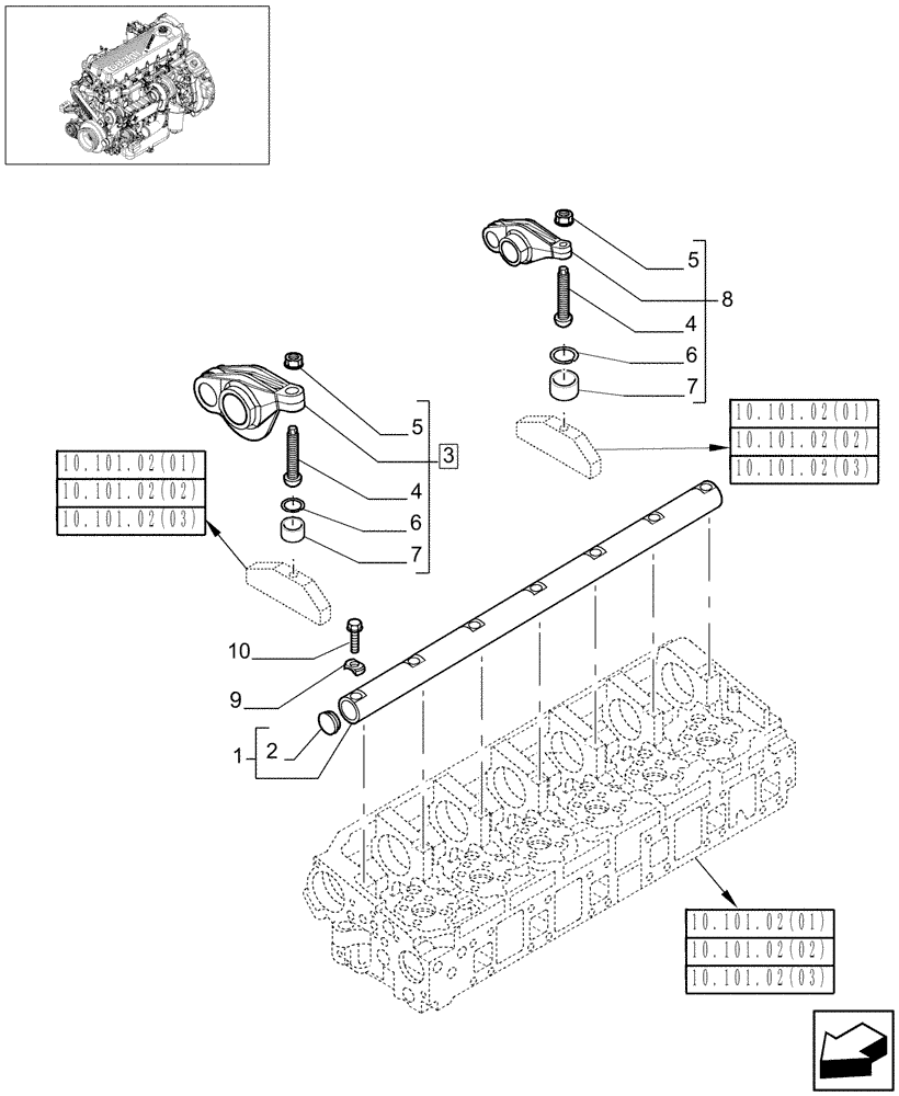 Схема запчастей Case IH 7010 - (10.106.04[01]) - SHAFT & ROCKER ARMS - 7010 (10) - ENGINE